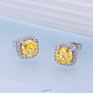 Square Yellow Moissanite Earrings