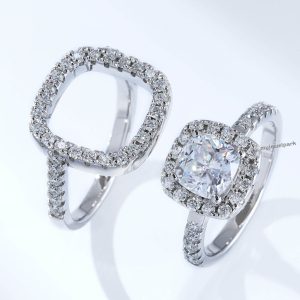 Light luxury cushion moissanite ring set