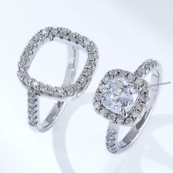 cushion moissanite ring set