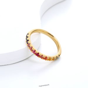 Exquisite Lab Grown Sapphire Rainbow Ring