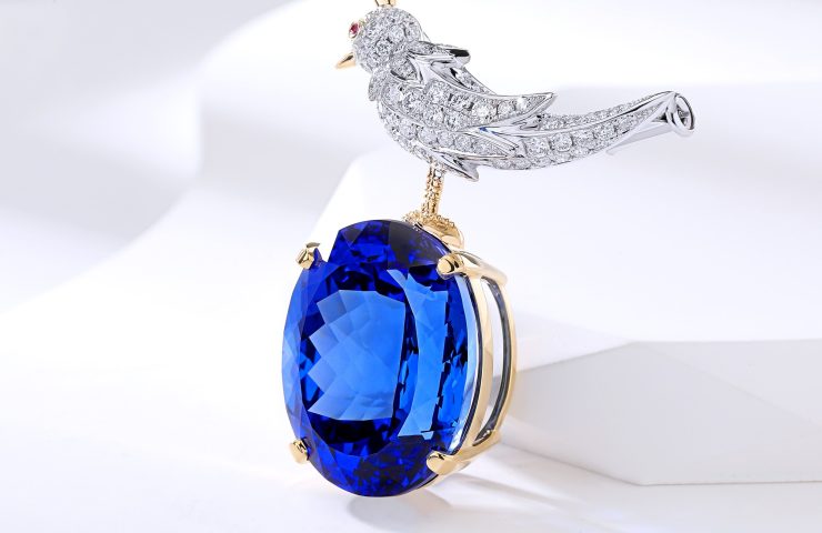 Lab Sapphire square brooch