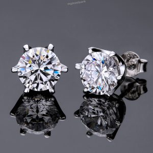 Elegant six-claw round moissanite earrings