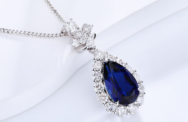 Lab Sapphire Drop Pendant