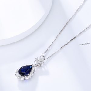 Water drop elegant lab sapphire necklace personality classic
