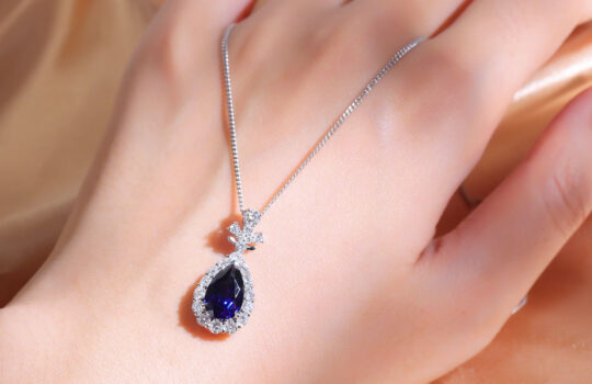 Lab Sapphire Halo Necklace