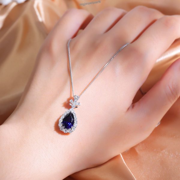Lab Sapphire Halo Necklace