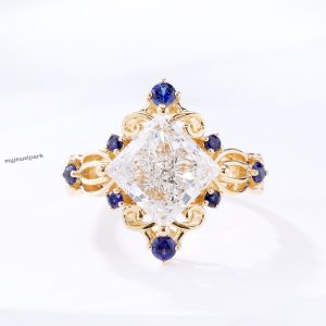 lab sapphire engagement diamond ring