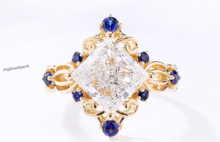 lab sapphire engagement diamond ring