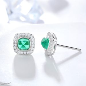 Sugar Loaf Emerald Diamond Stud Earrings