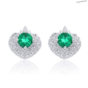 Peacock Feather Emerald Diamond Stud Earrings