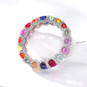 Rectangular Rainbow Colored Sapphire Ring