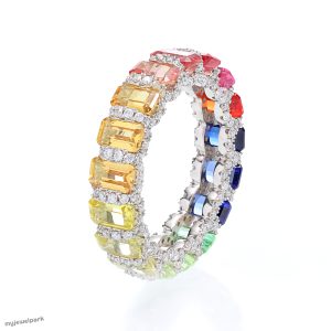Rectangular Rainbow Colored Sapphire Ring |||