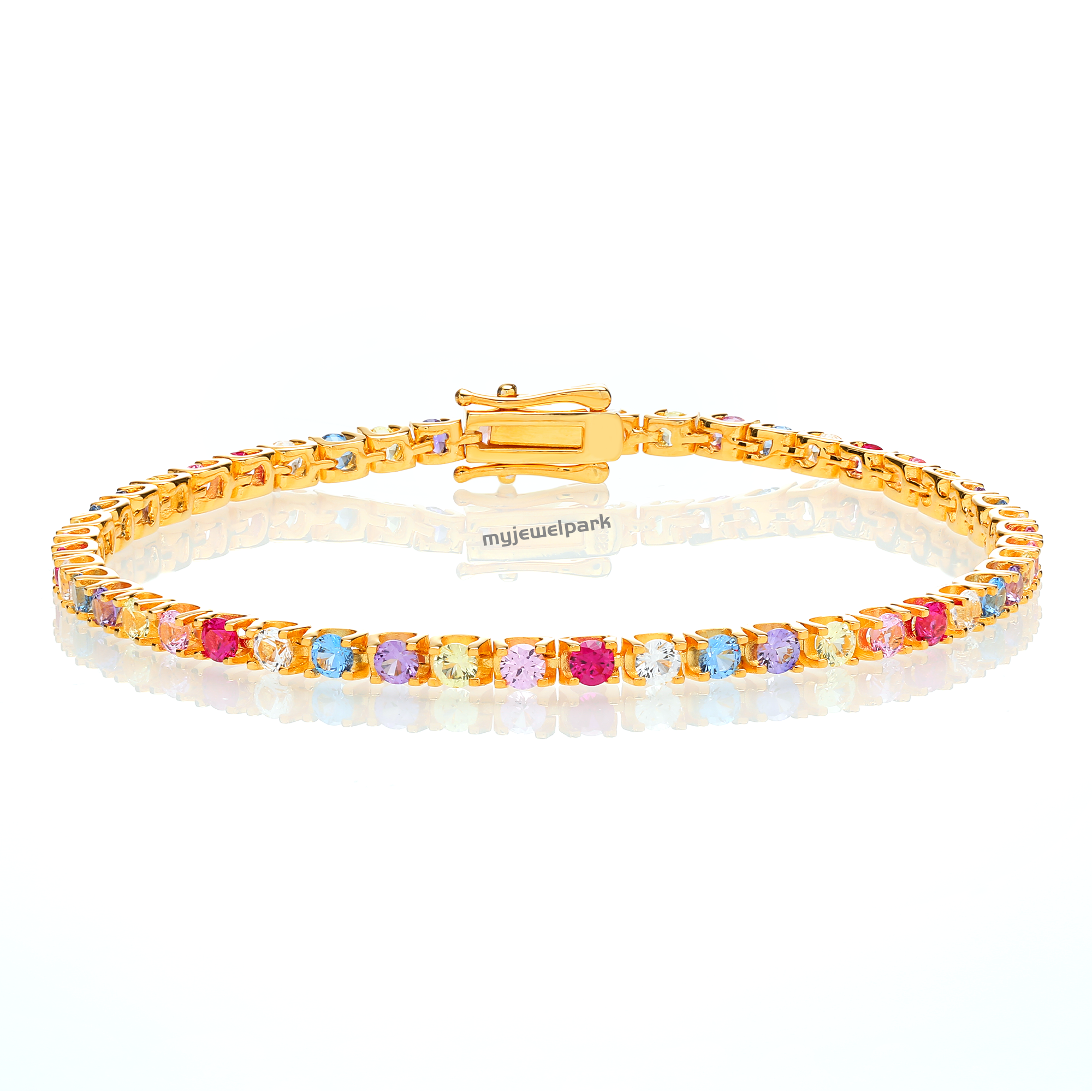18K Gold Sapphire Rainbow Tennis Bracelet