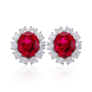 Lab Grown Ruby Pigeon Blood Red Cluster Diamond Earrings