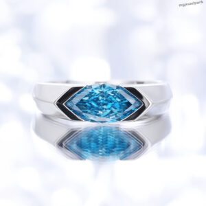 18K White Gold 1.33ct Marquise Blue Diamond Ring - Lab Grown Diamond