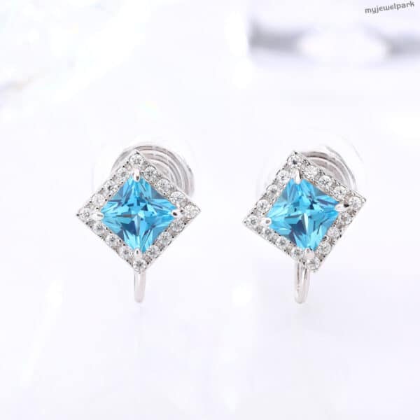 Blue Diamond Halo Earrings