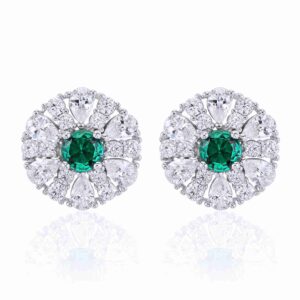 Emerald and Diamond Cluster Engagement Earrings