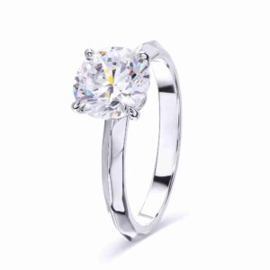 925 Sterling Silver Gold Plated Simple Round Diamond Four-Prong Engagement Ring