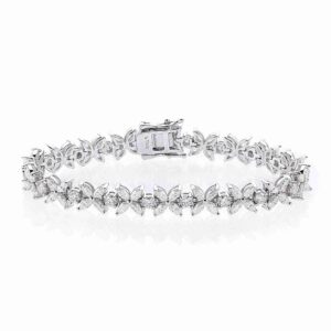 Marquise Cut Moissanite Pavé Flower Tennis Bracelet by MyJewelPark