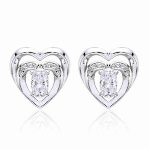 Double Heart Frame Oval Moissanite Stud Earrings