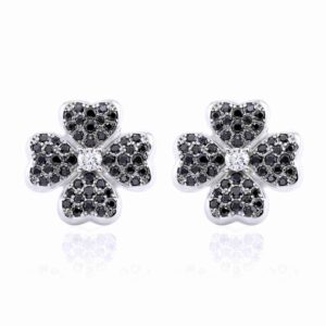 Black Moissanite Pave Clover Stud Earrings