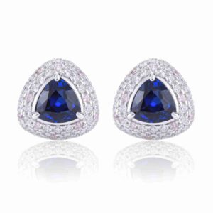 Trillion Sapphire and Diamond Cluster Earrings