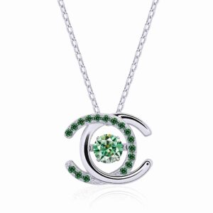 Double C Pavé Dancing Green Moissanite Necklace by MyJewelPark